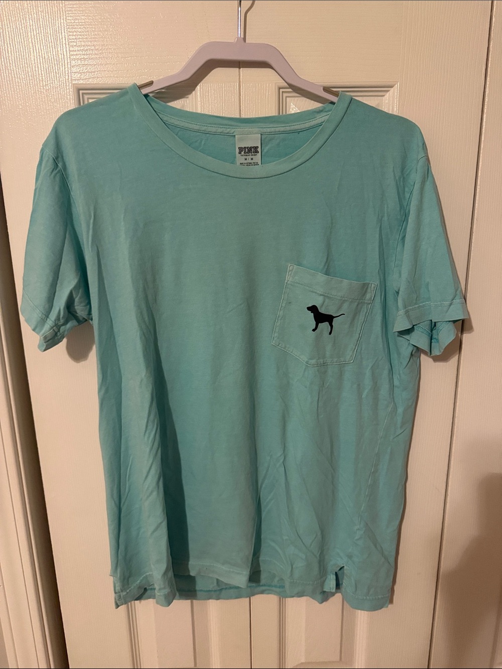 PINK Victoria's Secret Aqua Pocket Tee with Dog Logo